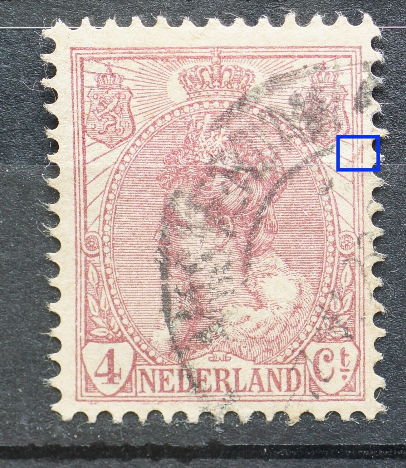 NVPH 58 - violette vlekken in rechter kaderlijn