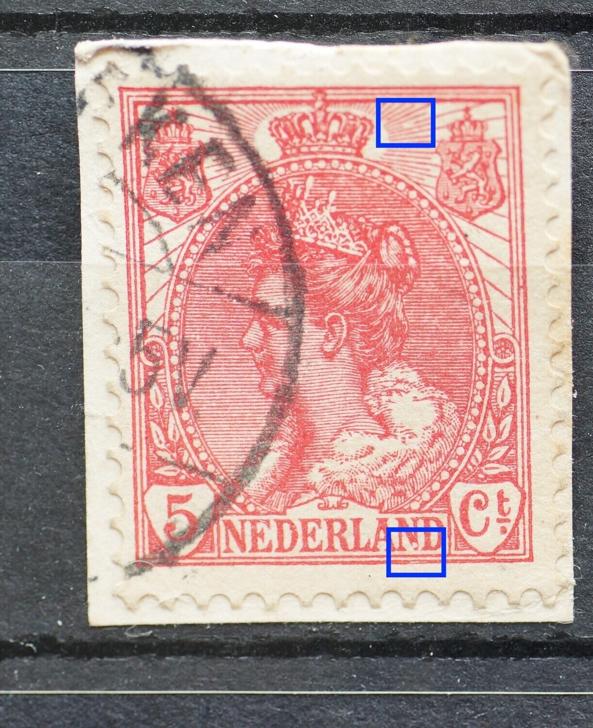 NVPH 60 - o.a. breuk in straal rechts van kroon