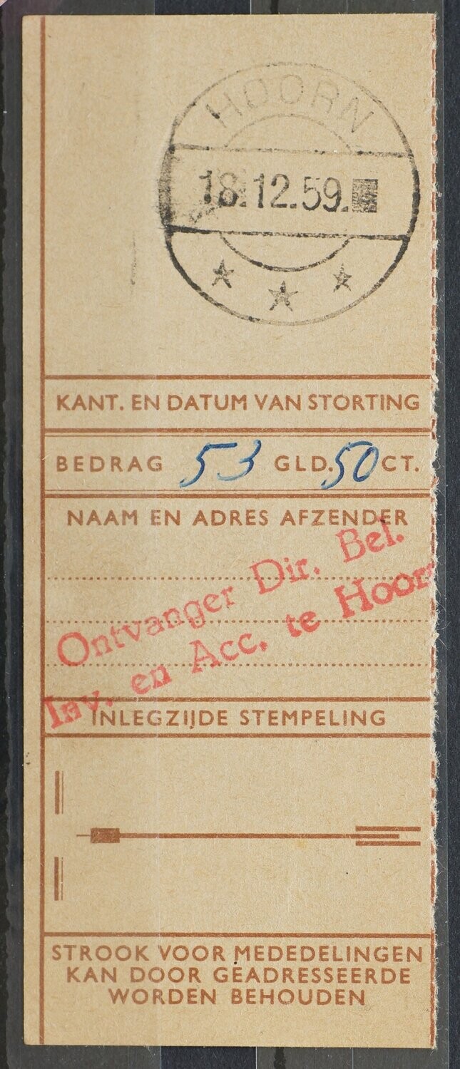 Postwisselstempel Hoorn (blokje) op fragment Postwisselstempel Hoorn (blokje) op fragment