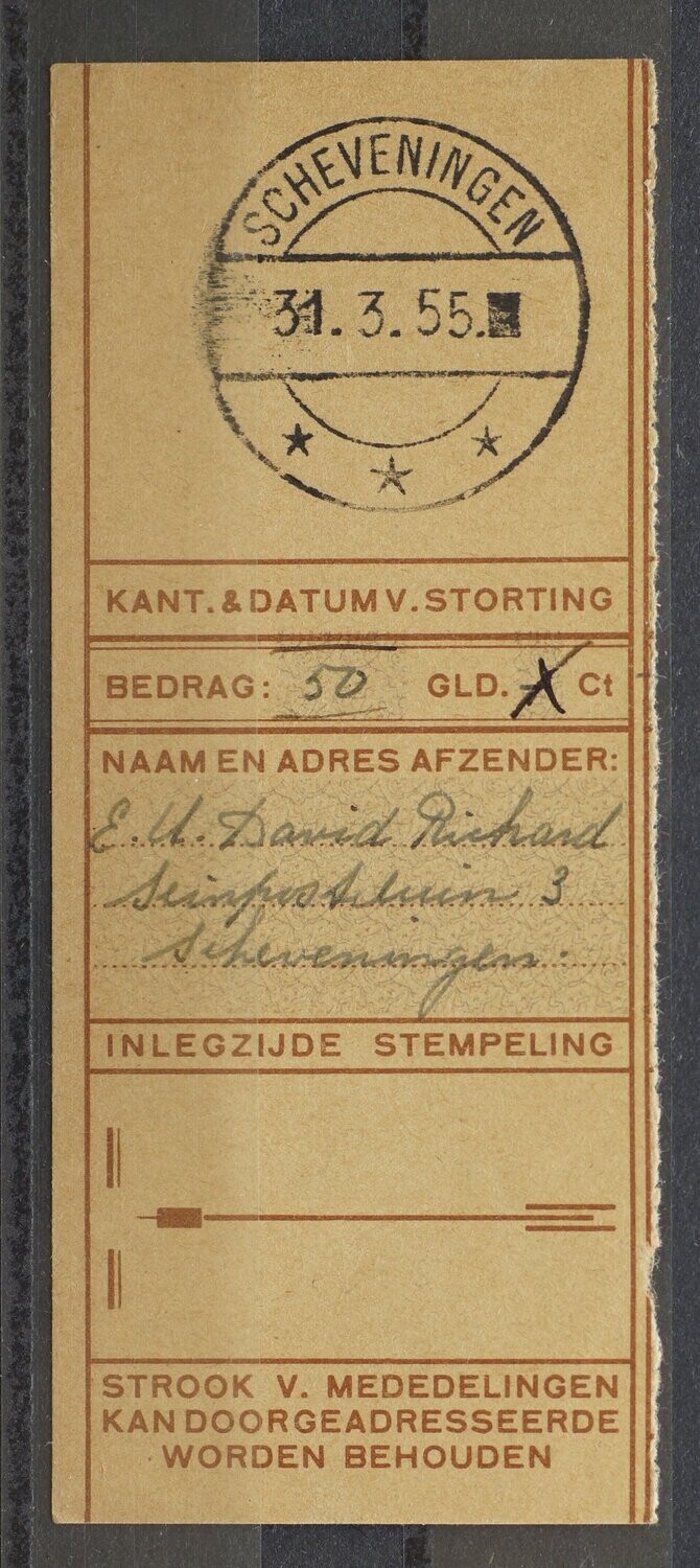 Postwisselstempel Scheveningen (blokje) op fragment