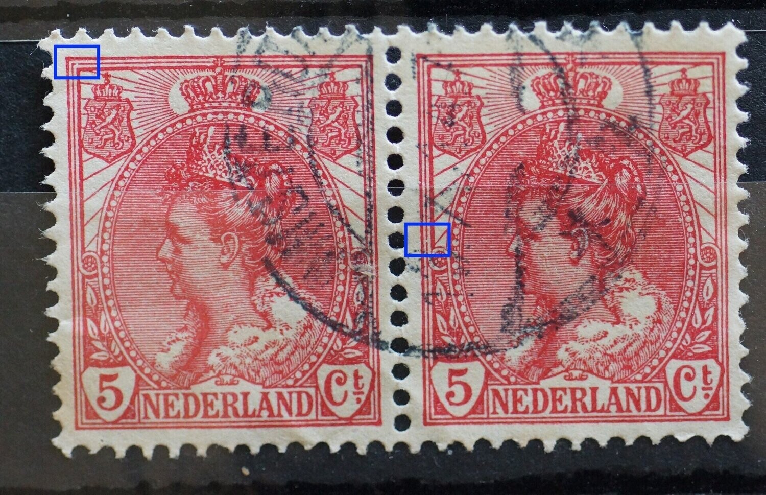 NVPH 60 - breuk in kaderlijnen (beide zegels)