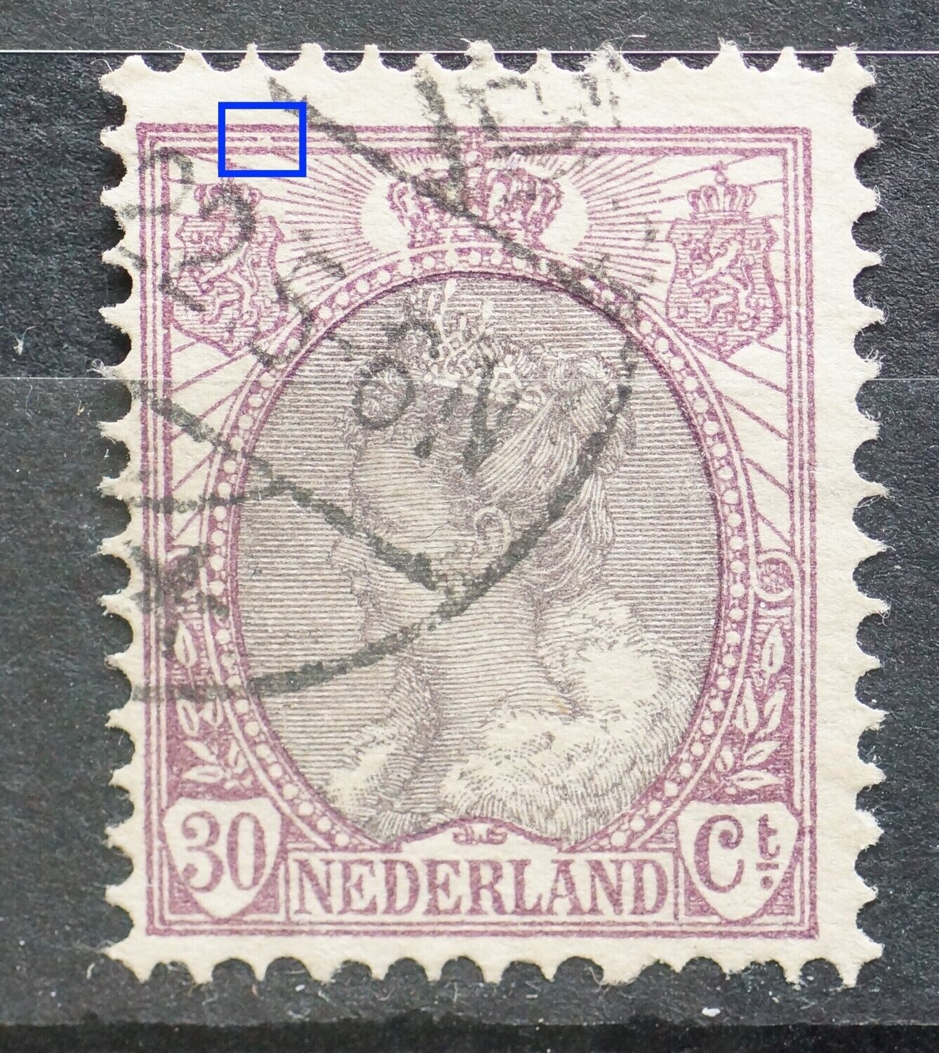 NVPH 72 - breuk in kaderlijn boven, links NVPH 72 - breuk in kaderlijn boven, links