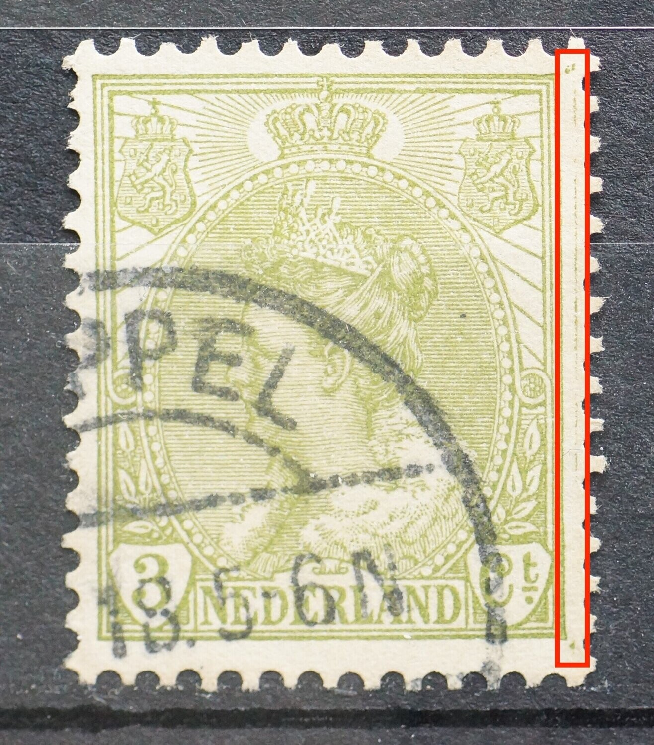 NVPH 57 - extra groene lijn rechts naast zegelbeeld