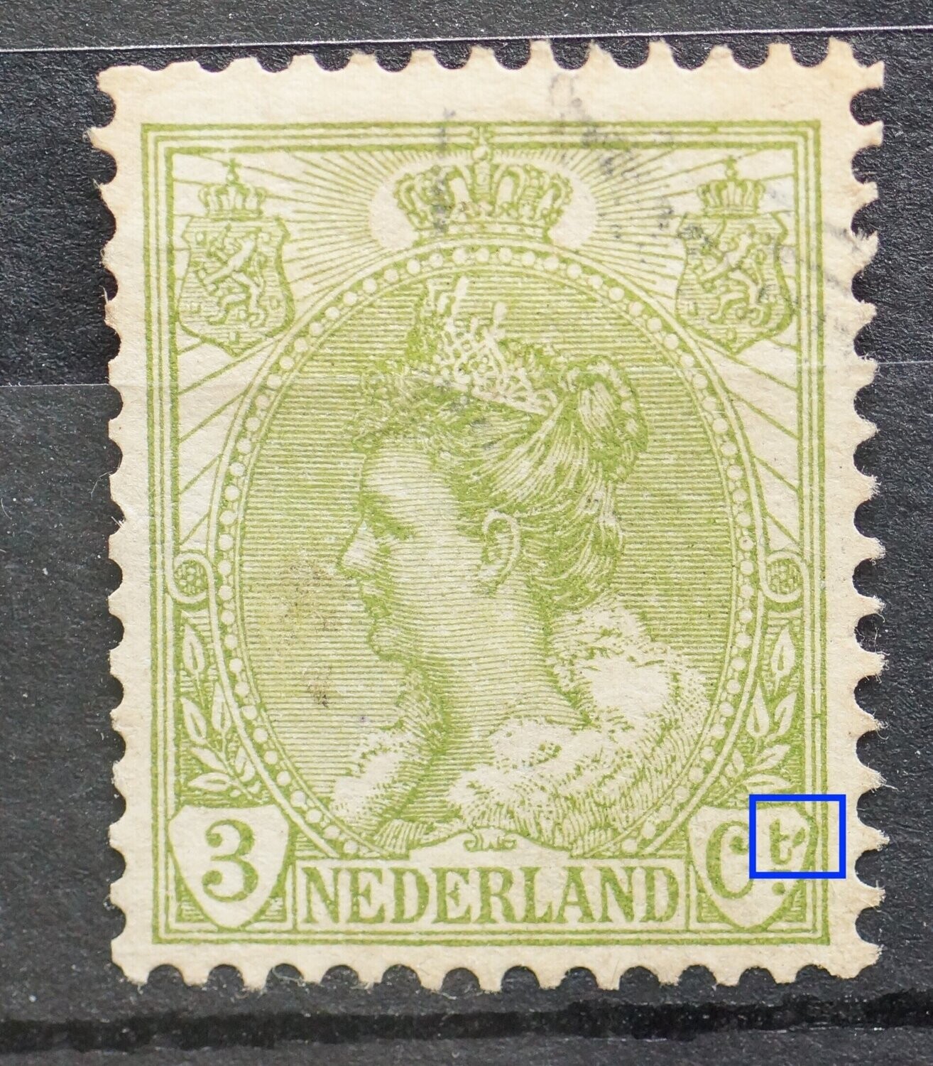 NVPH 57 - groene vlek achter Ct. NVPH 57 - groene vlek achter Ct.