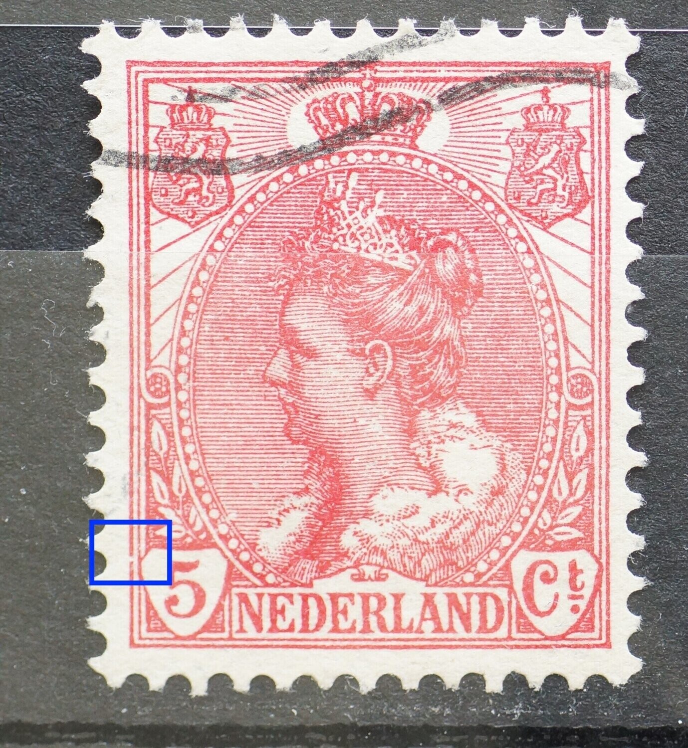 NVPH 60 - breuk in kaderlijn links van de 5 NVPH 60 - breuk in kaderlijn links van de 5