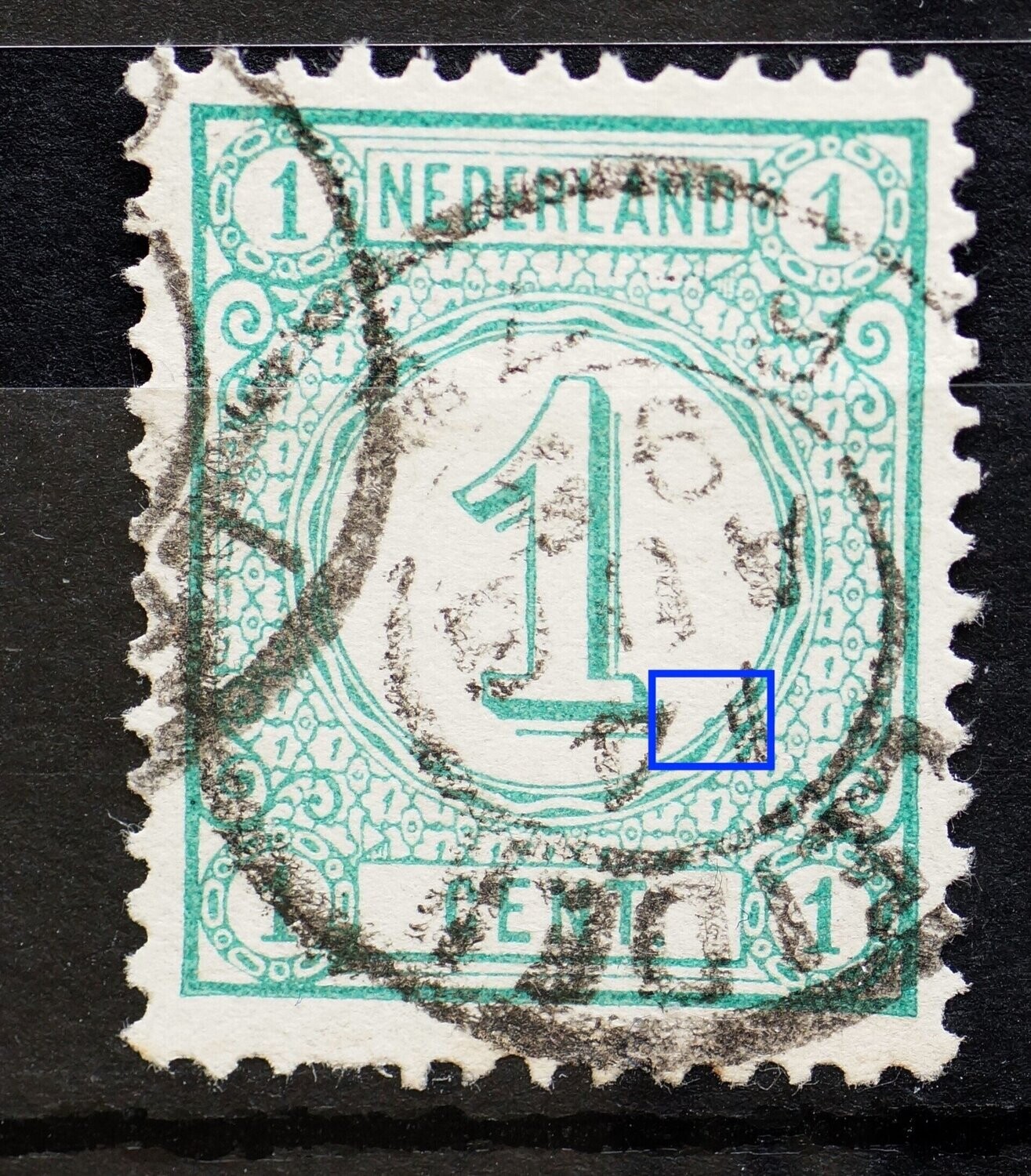 NVPH 31 - groene vlek binnenzijde medaillon, rechts
