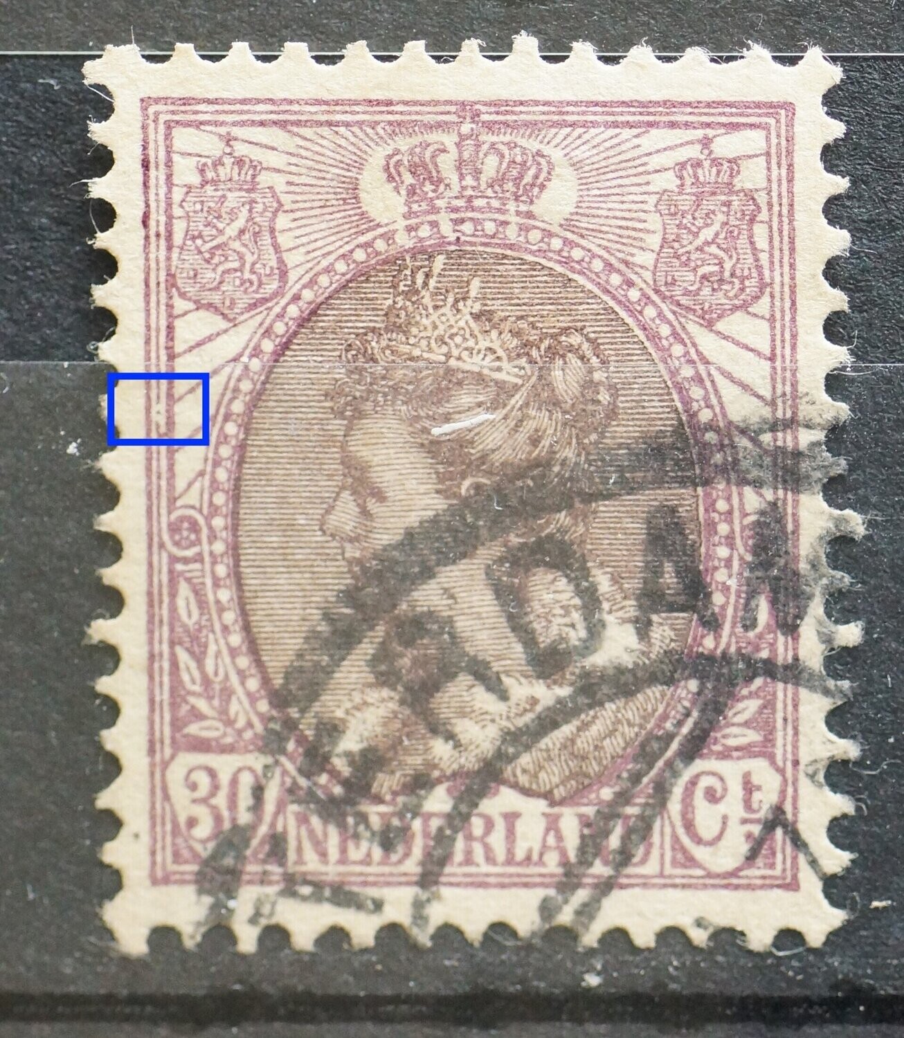 NVPH 72 - beschadigde kaderlijn links, midden NVPH 72 - beschadigde kaderlijn links, midden