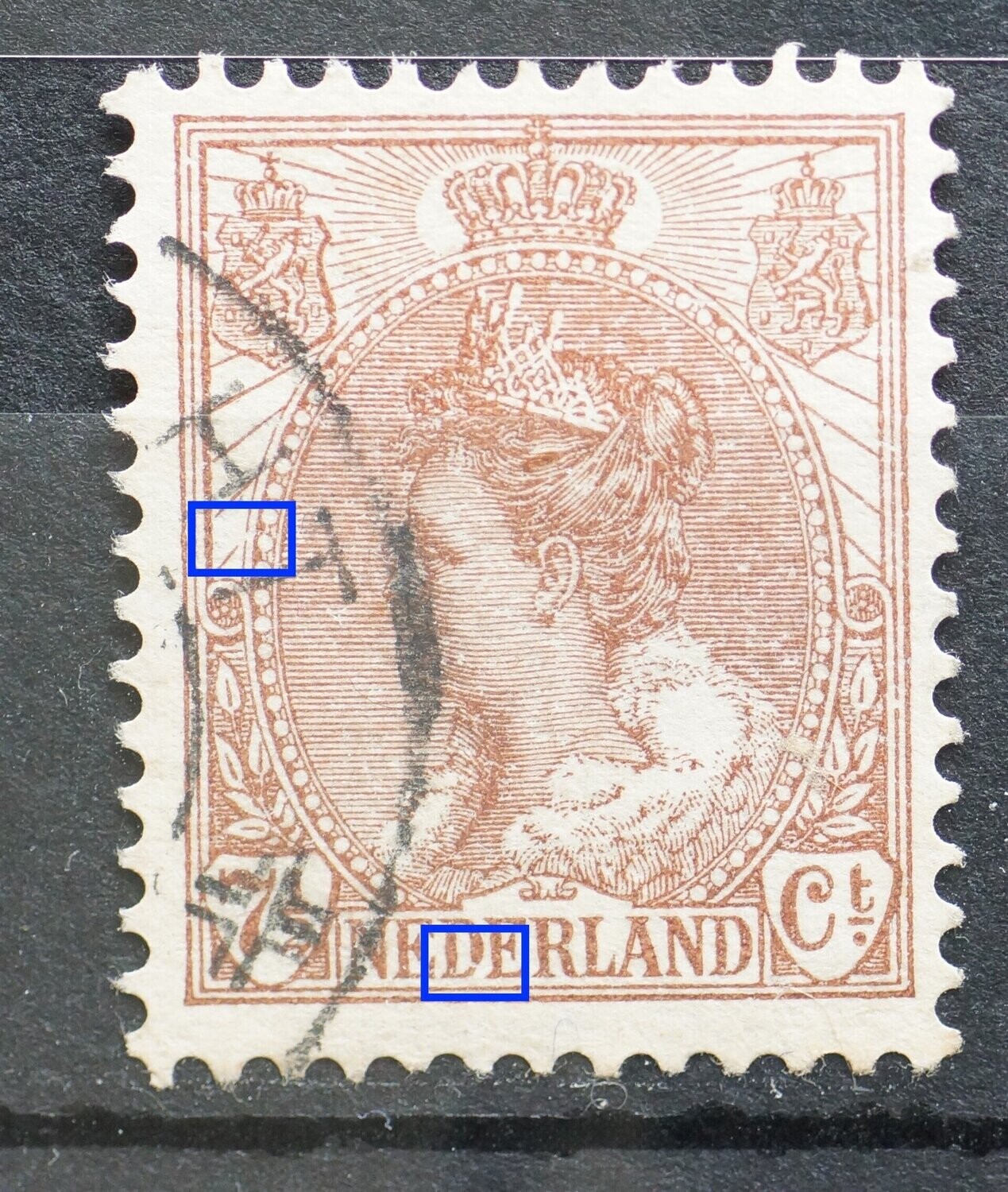 NVPH 61 - breuk in straal links en in eerste D van NEDERLAND