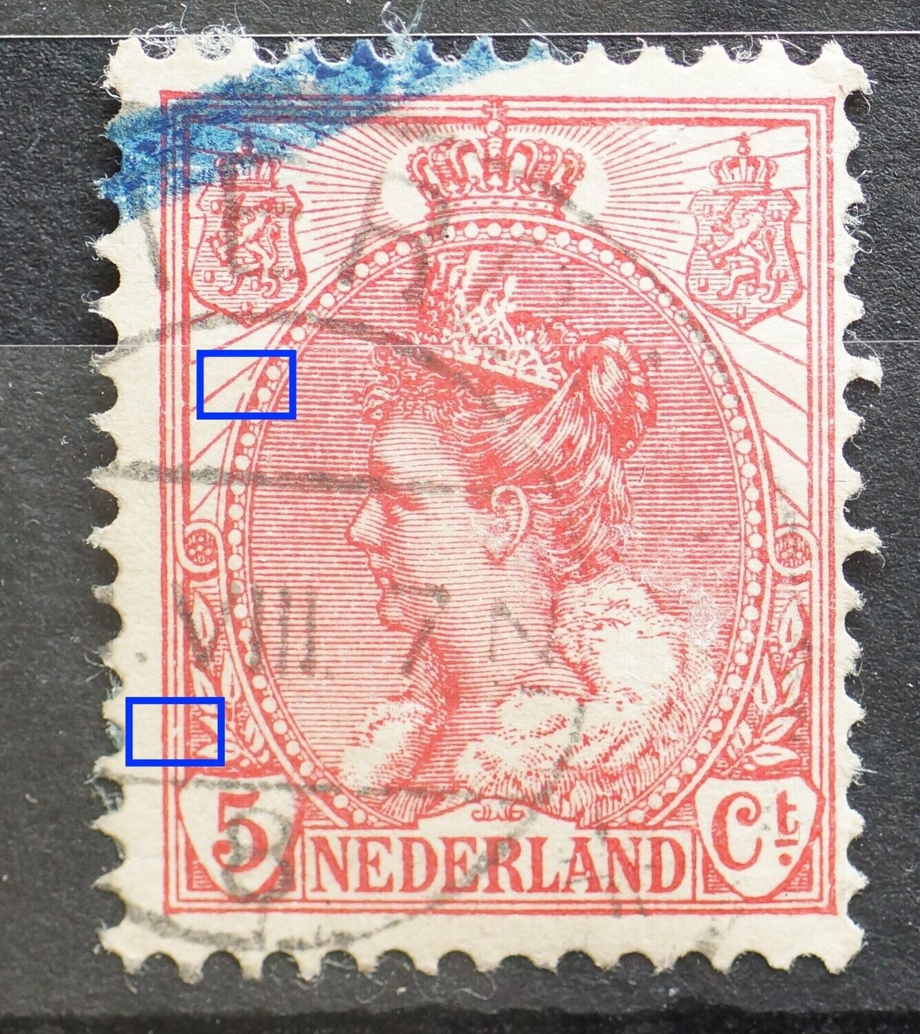 NVPH 60 - o.a. breuk in rand medaillon, links
