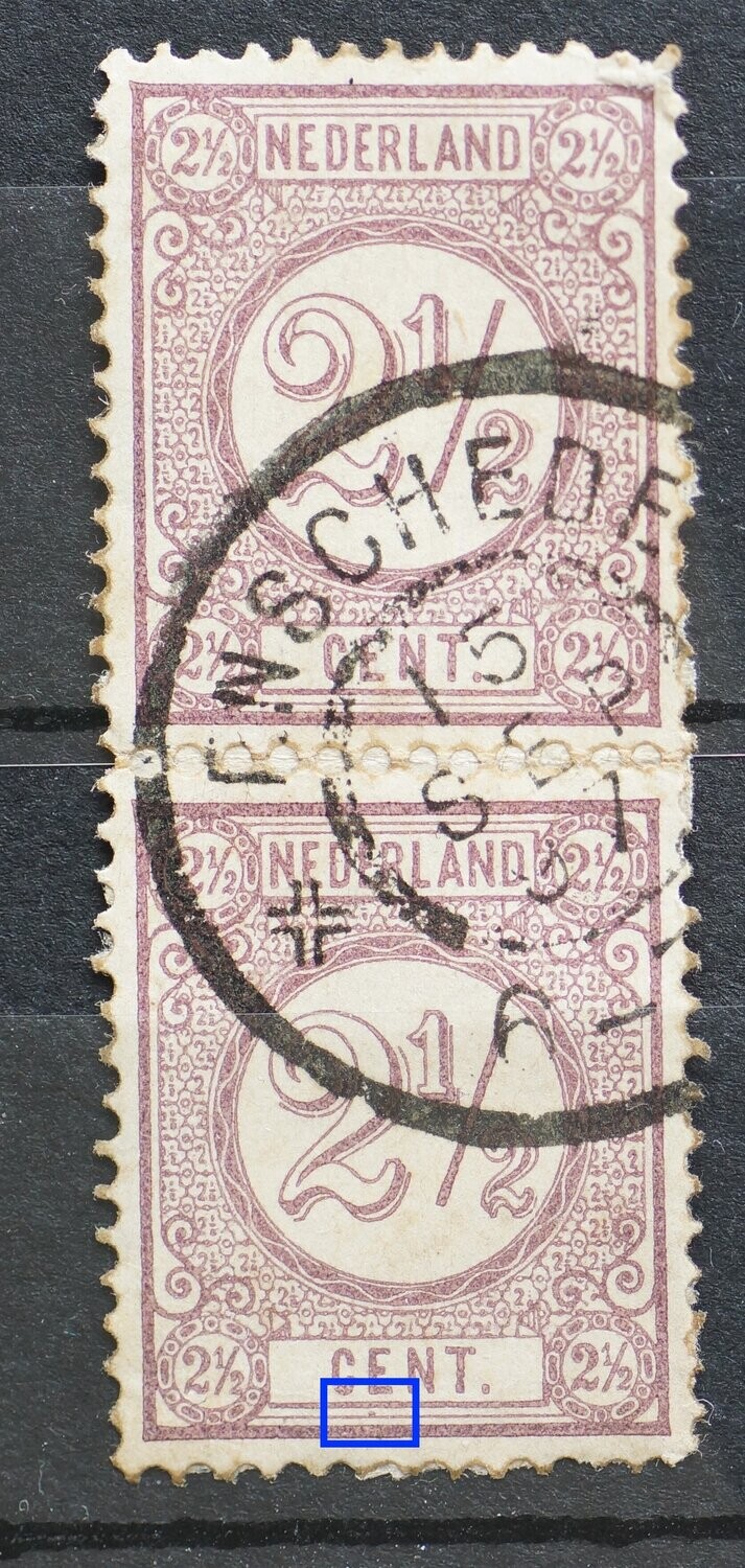 NVPH 33 (paar) - violette stip onder de E van CENT (onderste zegel)