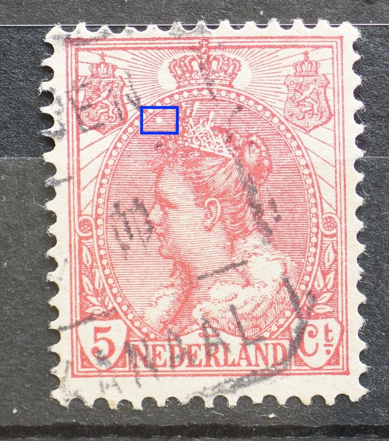 NVPH 60 - witte vlek in arcering links van het hoofd