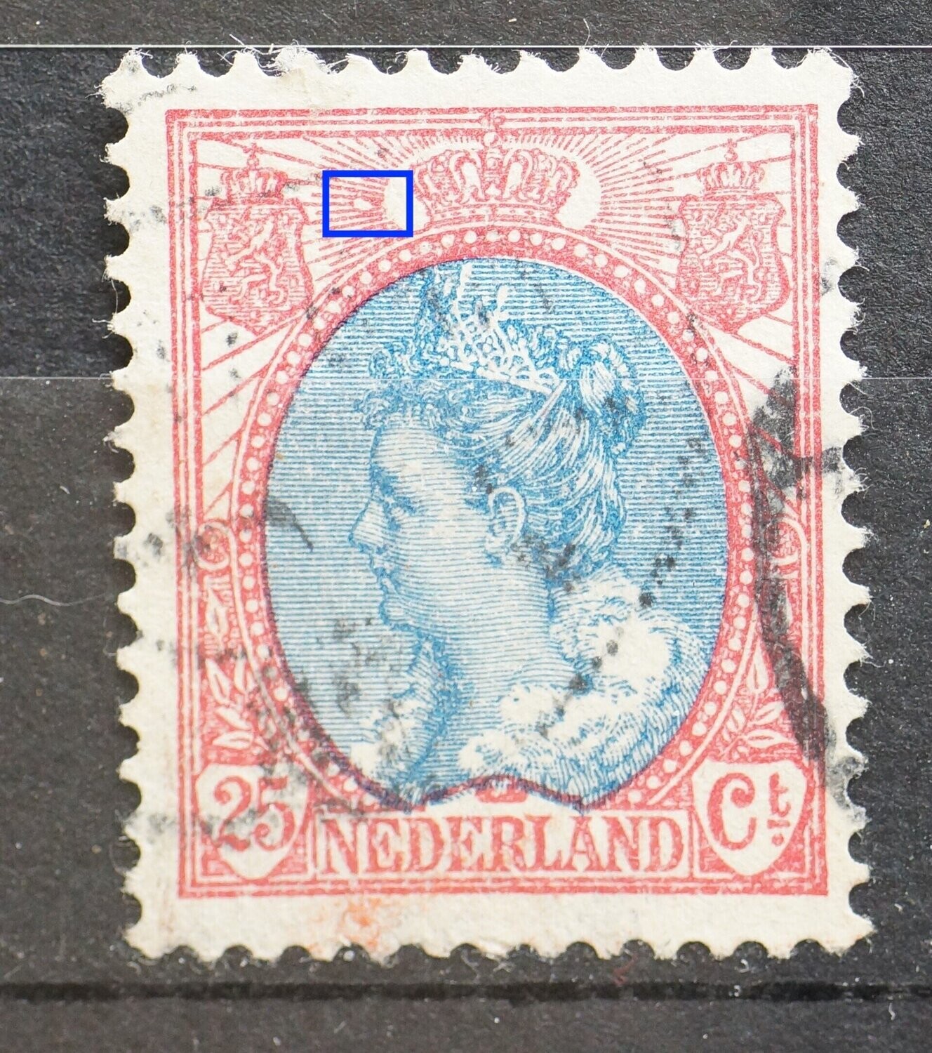 NVPH 71 - witte vlek in stralen links van kroon
