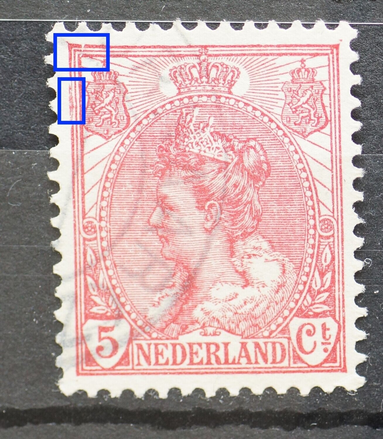 NVPH 60 - diverse beschadigingen kaderlijnen in de linker bovenhoek