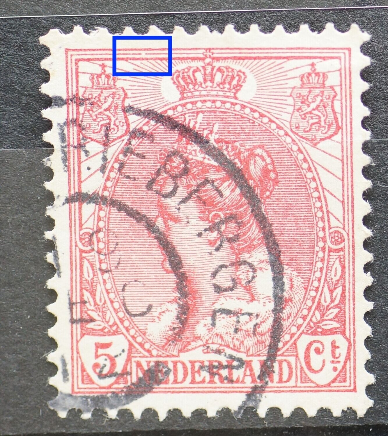 NVPH 60 - breuk in kaderlijn boven, links NVPH 60 - breuk in kaderlijn boven, links