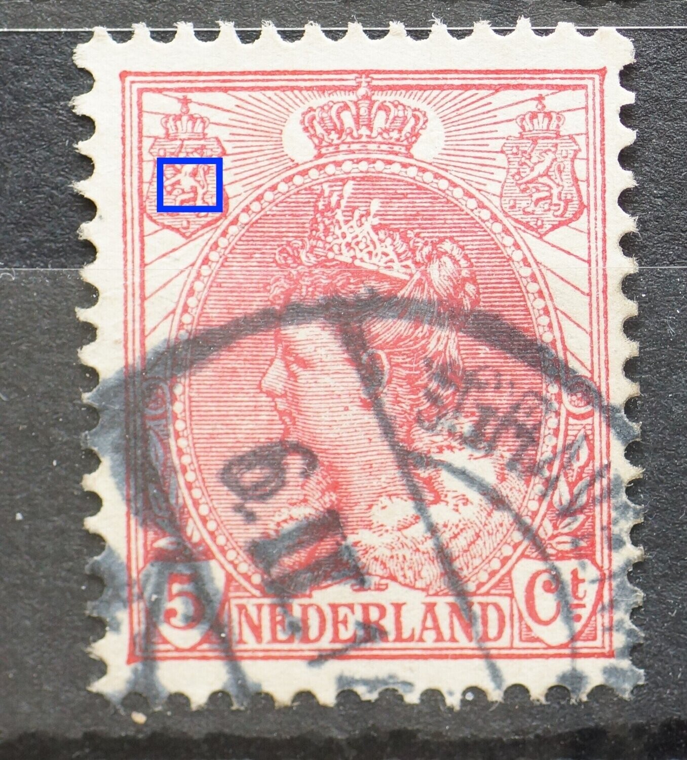 NVPH 60 - witte vlek midden in leeuw linker wapenschild NVPH 60 - witte vlek midden in leeuw linker wapenschild