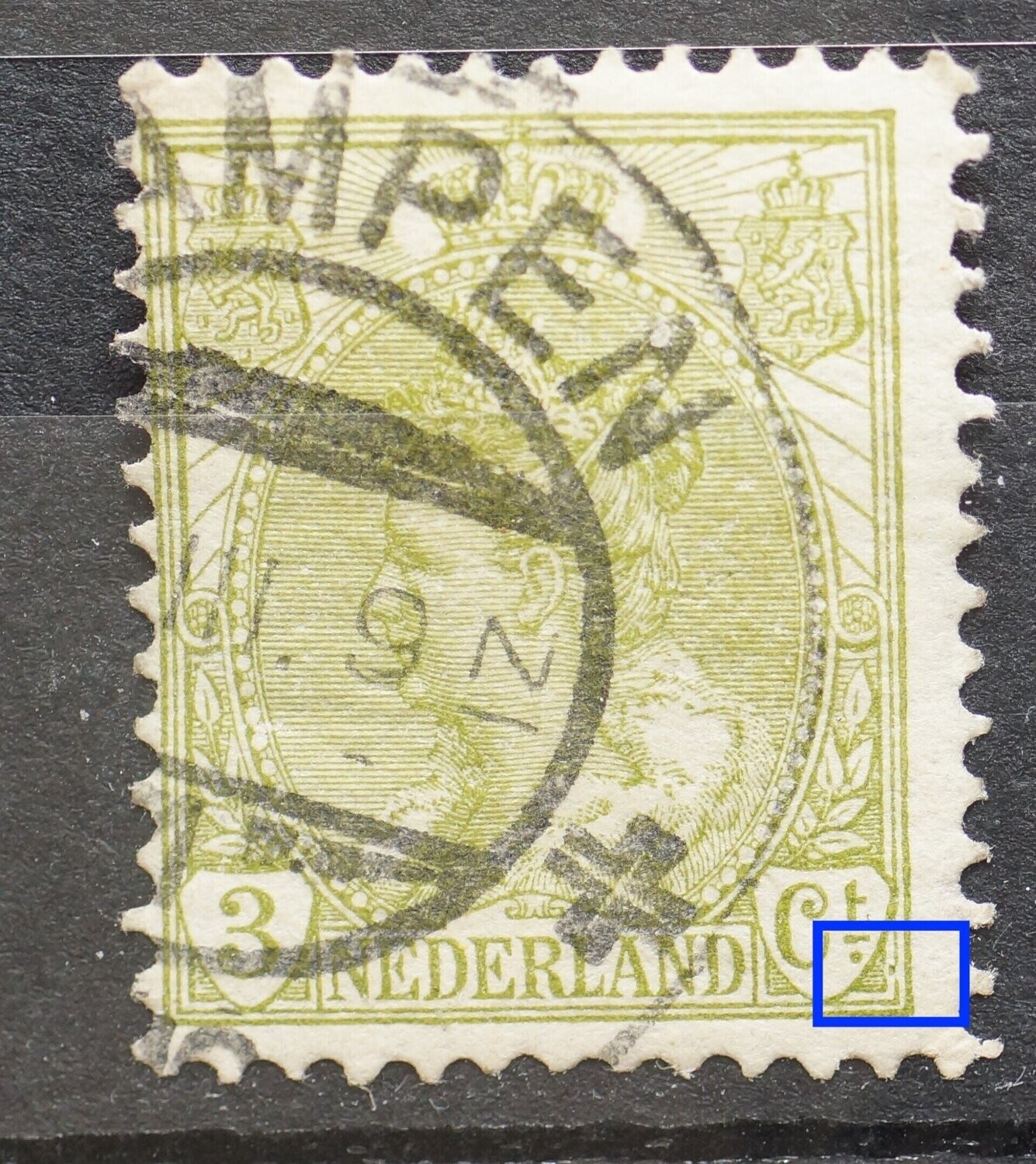 NVPH 57 - groene punt tussen kaderlijnen naast Ct.