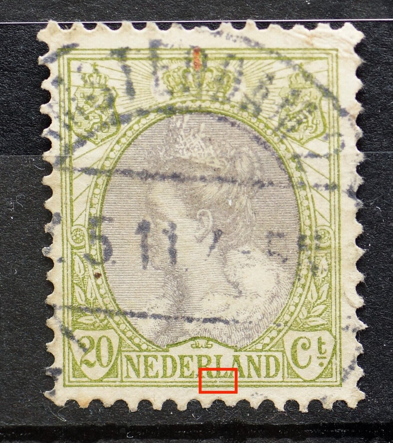 NVPH 69 - breukje in kaderlijn onder L van NEDERLAND