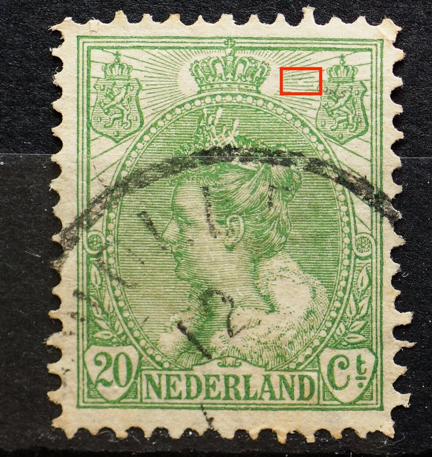 NVPH 68 - breuk in straal rechts van kroon NVPH 68 - breuk in straal rechts van kroon