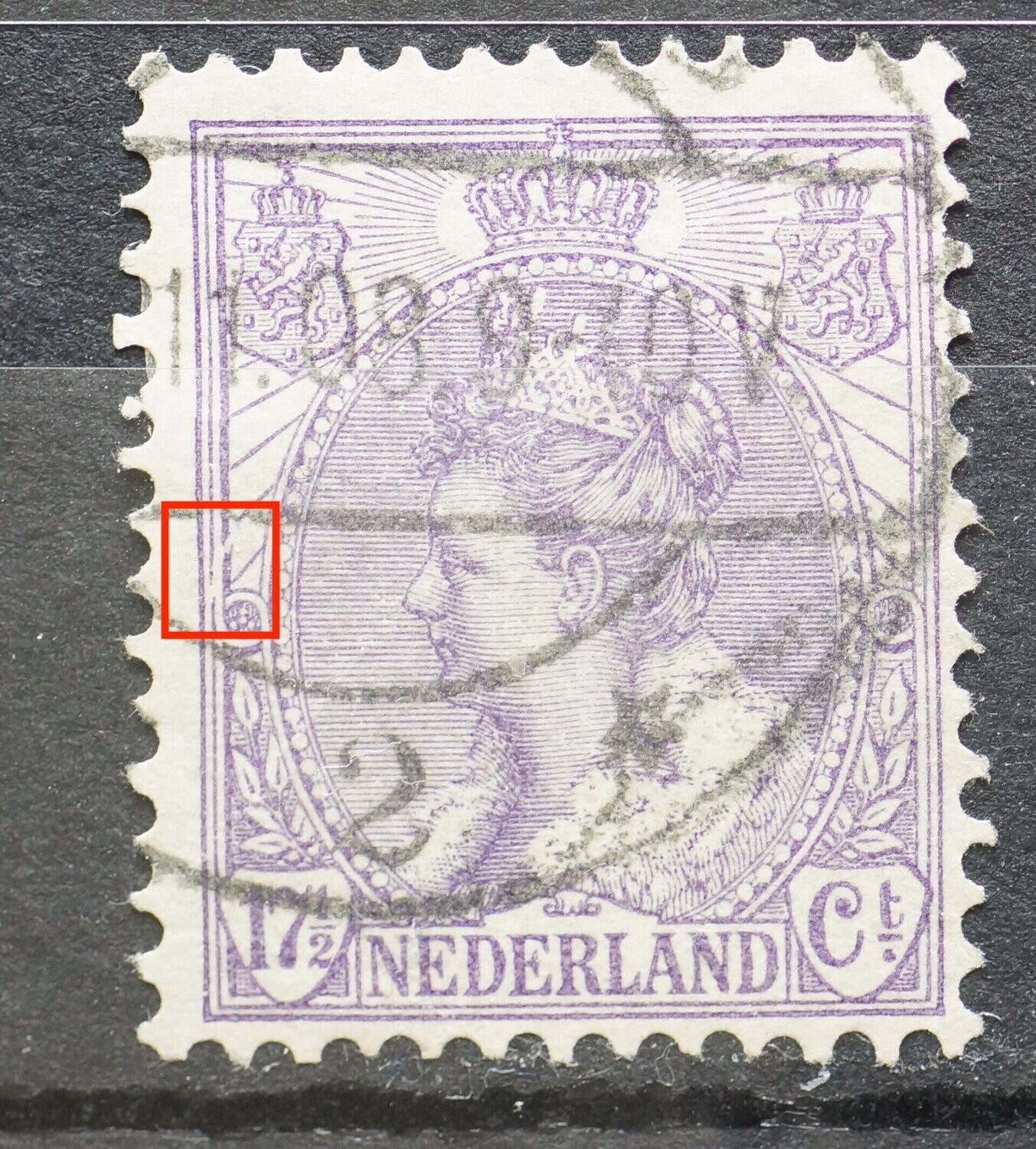 NVPH 66 - vreemde witte "kronkel" in kaderlijnen links