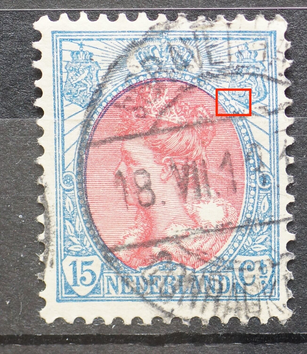 NVPH 65 - witte vlek in parelrand (rechts) NVPH 65 - witte vlek in parelrand (rechts)