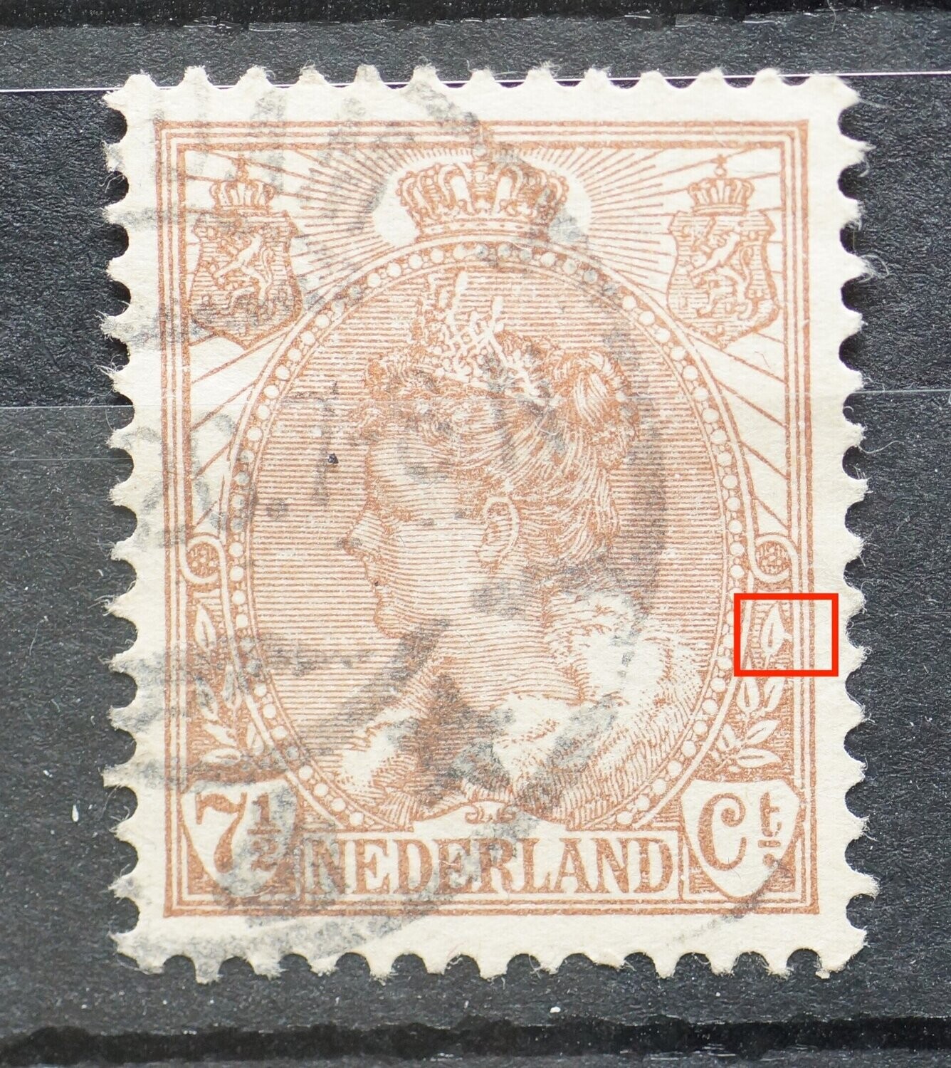 NVPH 61 - witte vlek naast bovenste blad, rechts