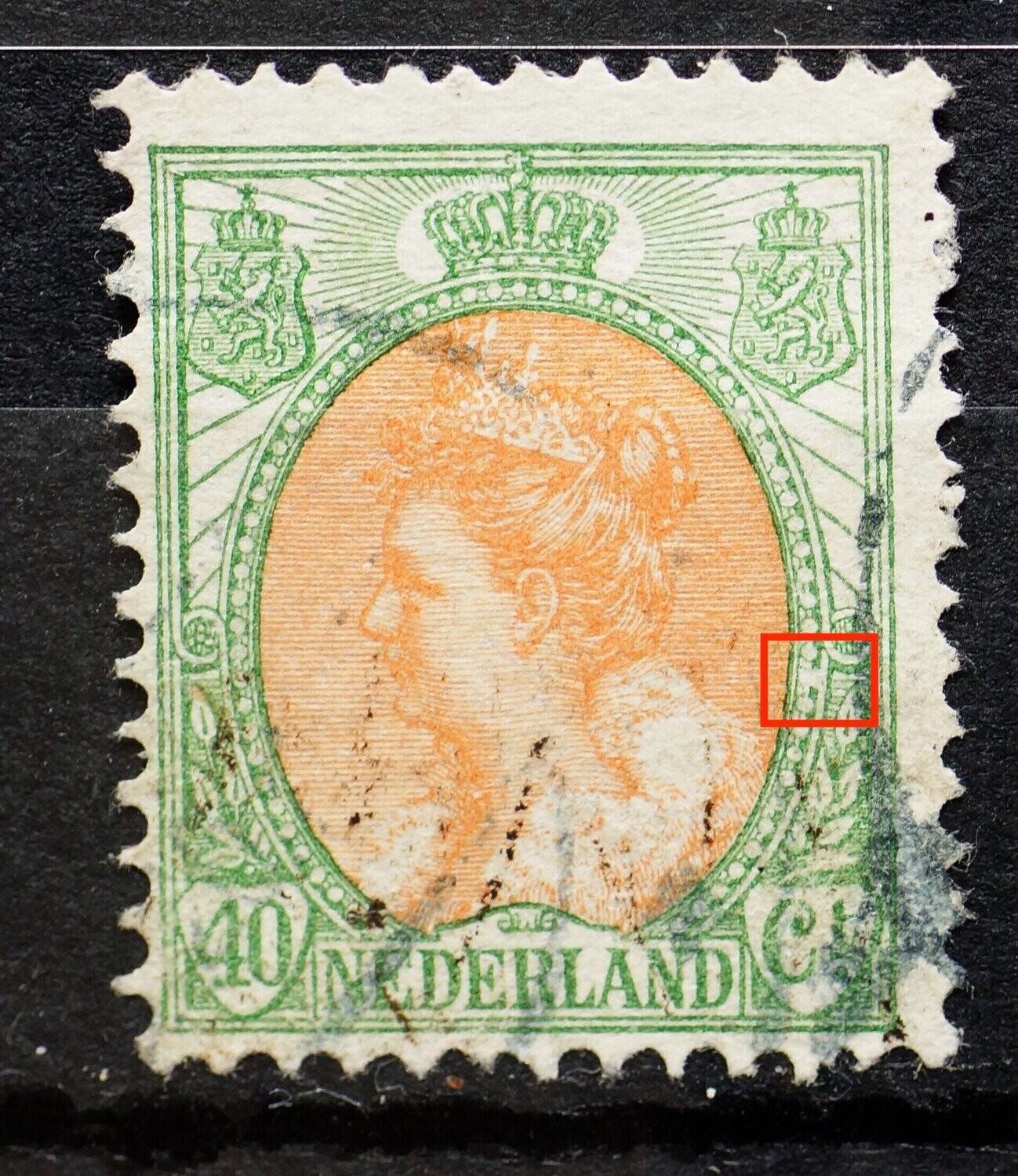 NVPH 73 - witte vlek in parelrand (rechts)