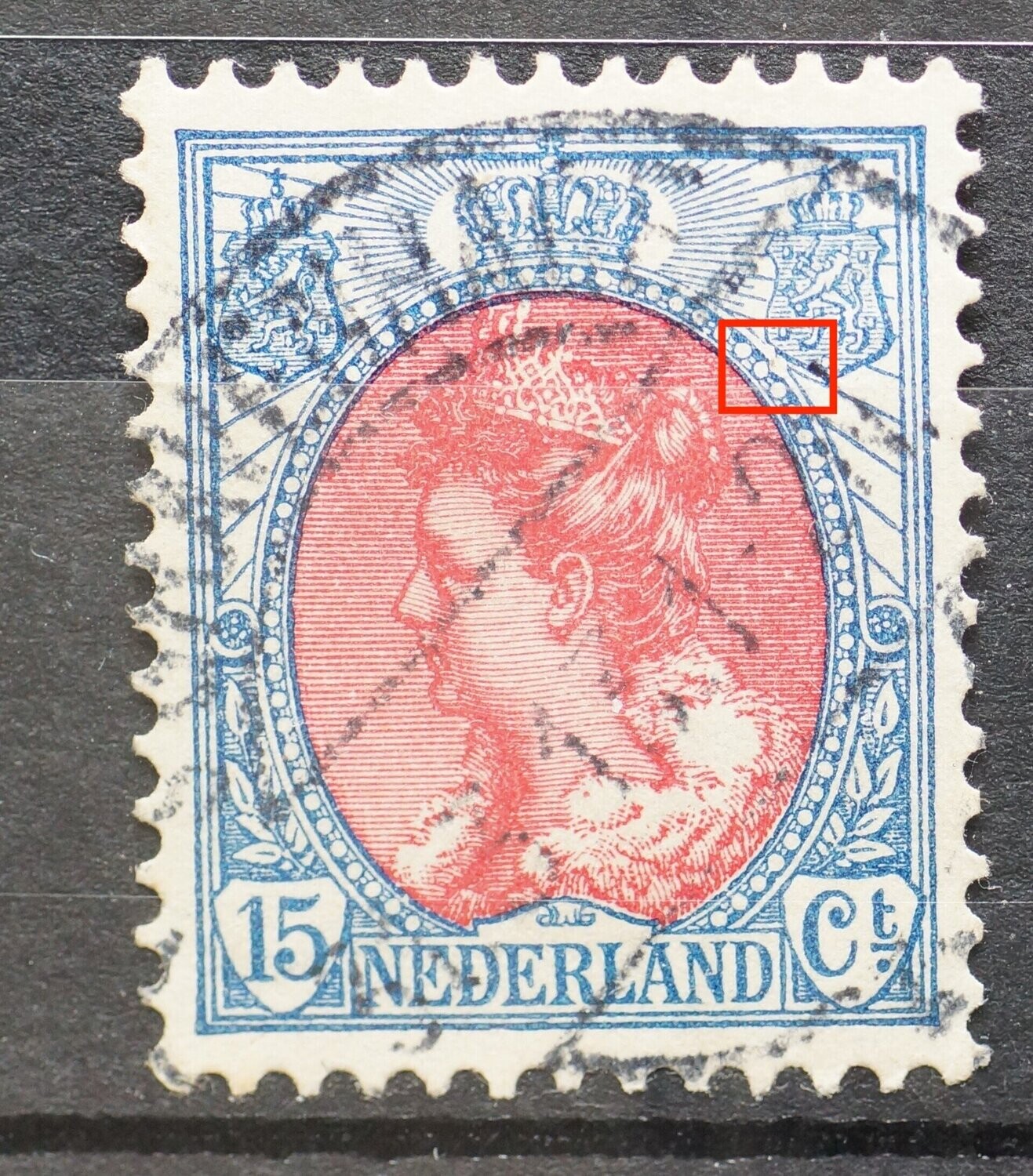 NVPH 65 - witte vlek in parelrand (rechts) NVPH 65 - witte vlek in parelrand (rechts)