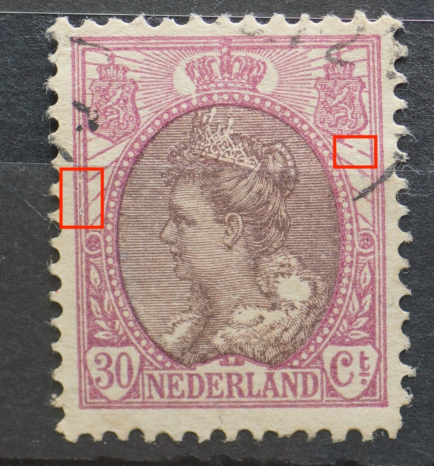 NVPH 72 - breuken in kaderlijn links en in straal rechts NVPH 72 - breuken in kaderlijn links en in straal rechts