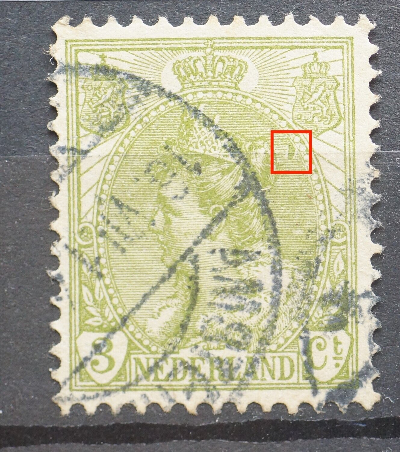NVPH 57 - grote groene vlek achter het hoofd