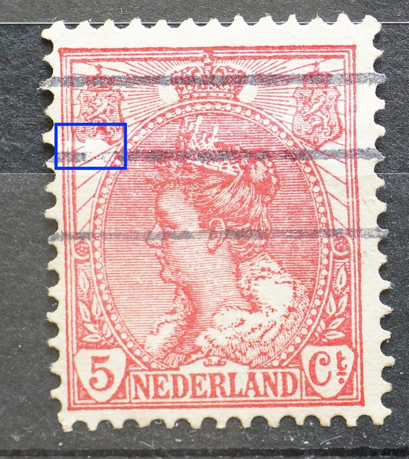 NVPH 60 - o.a. grote witte vlek onder linker wapenschild