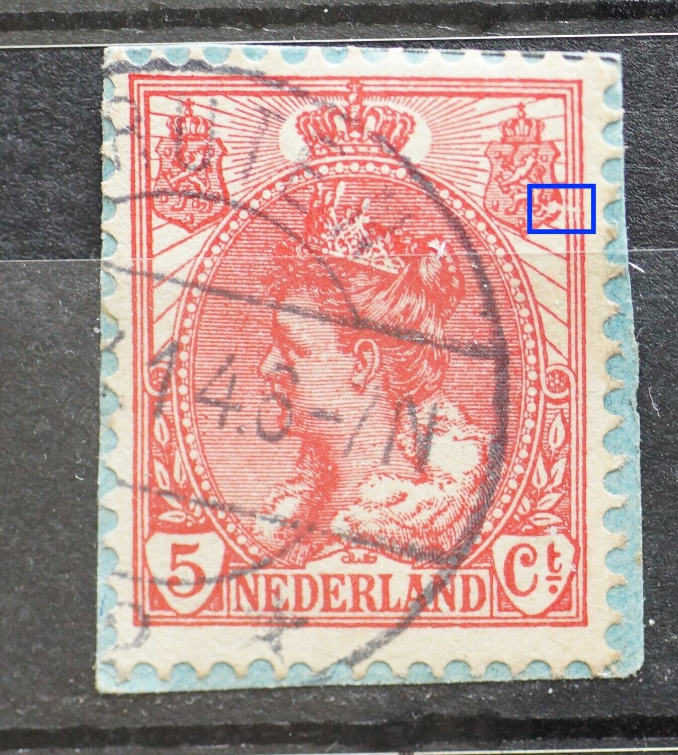 NVPH 60 - breuk in kaderlijnen en rechter wapenschild