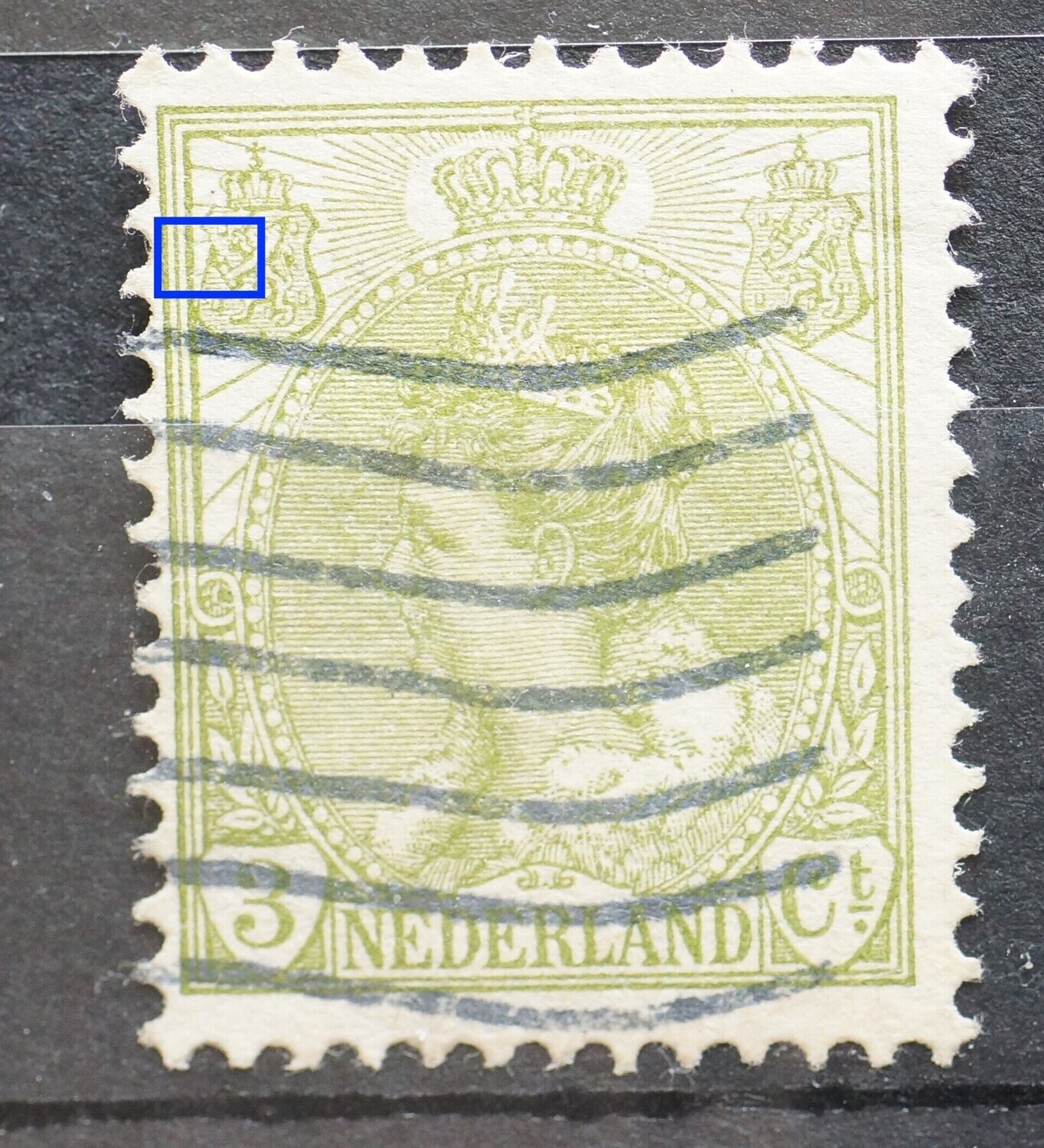 NVPH 57 - groene vlek boven pijlenbundel, lkner wapenschild