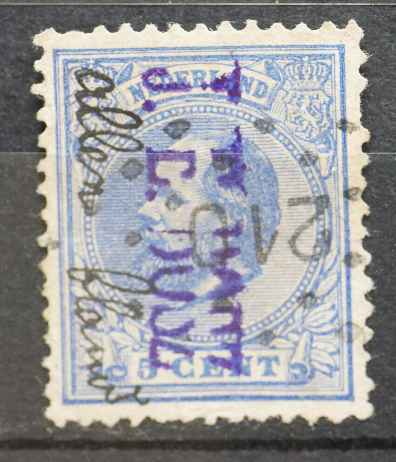 210 (Overveen) op NVPH 19 - extra stempel ( J.E. Bosz en met inkt "allen blauw")
