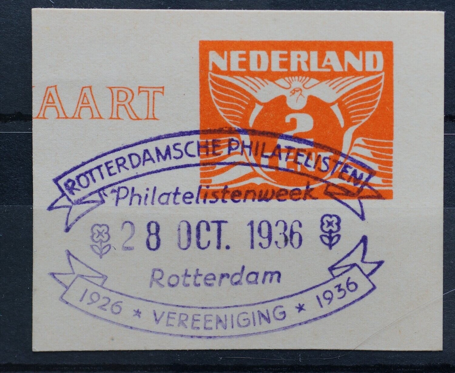 Reclamehandtsempel Philatelistenweek Rotterdam op fragment
