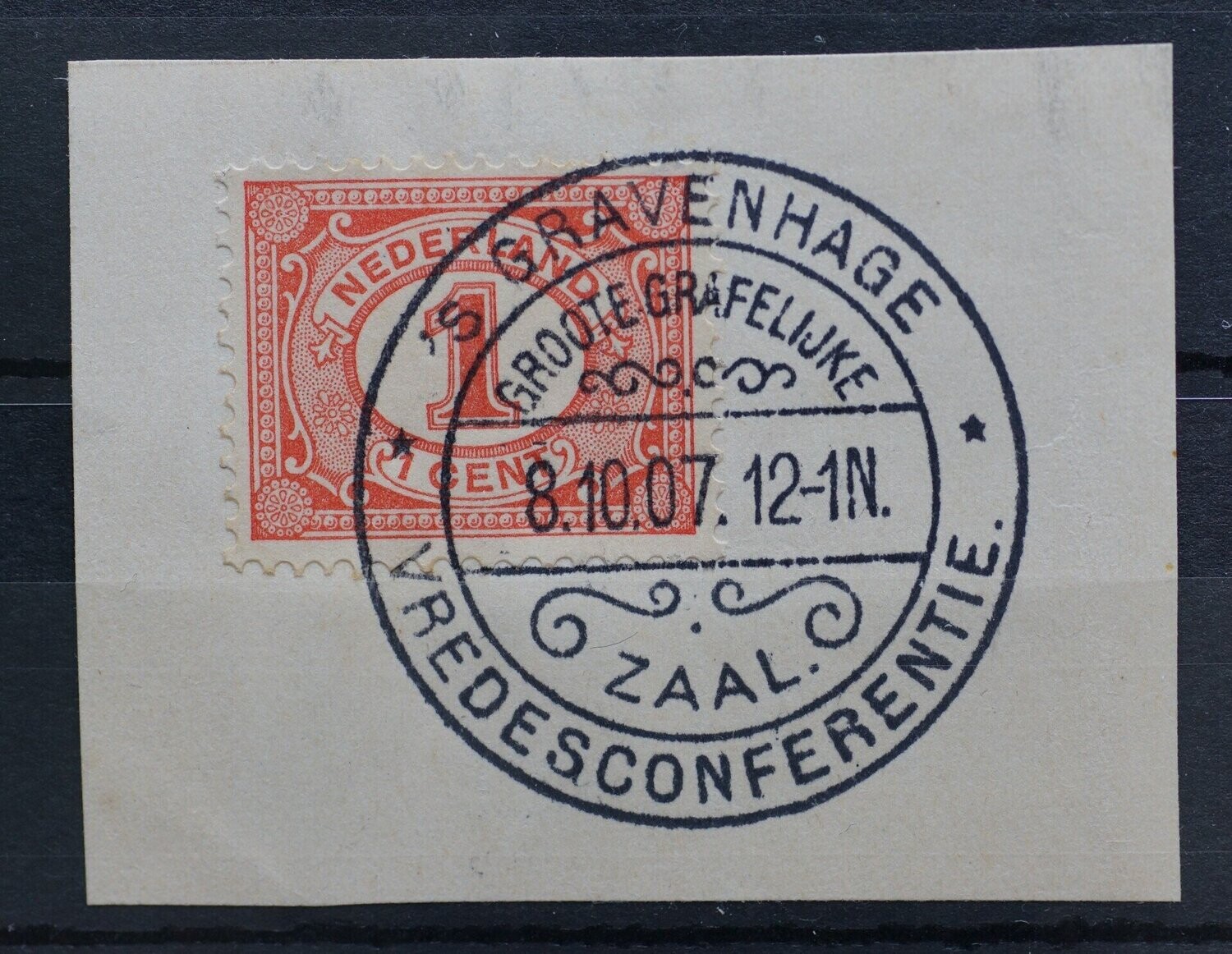 Reclamehandstempel Vredesconferentie Den Haag 1907 op NVPH 51