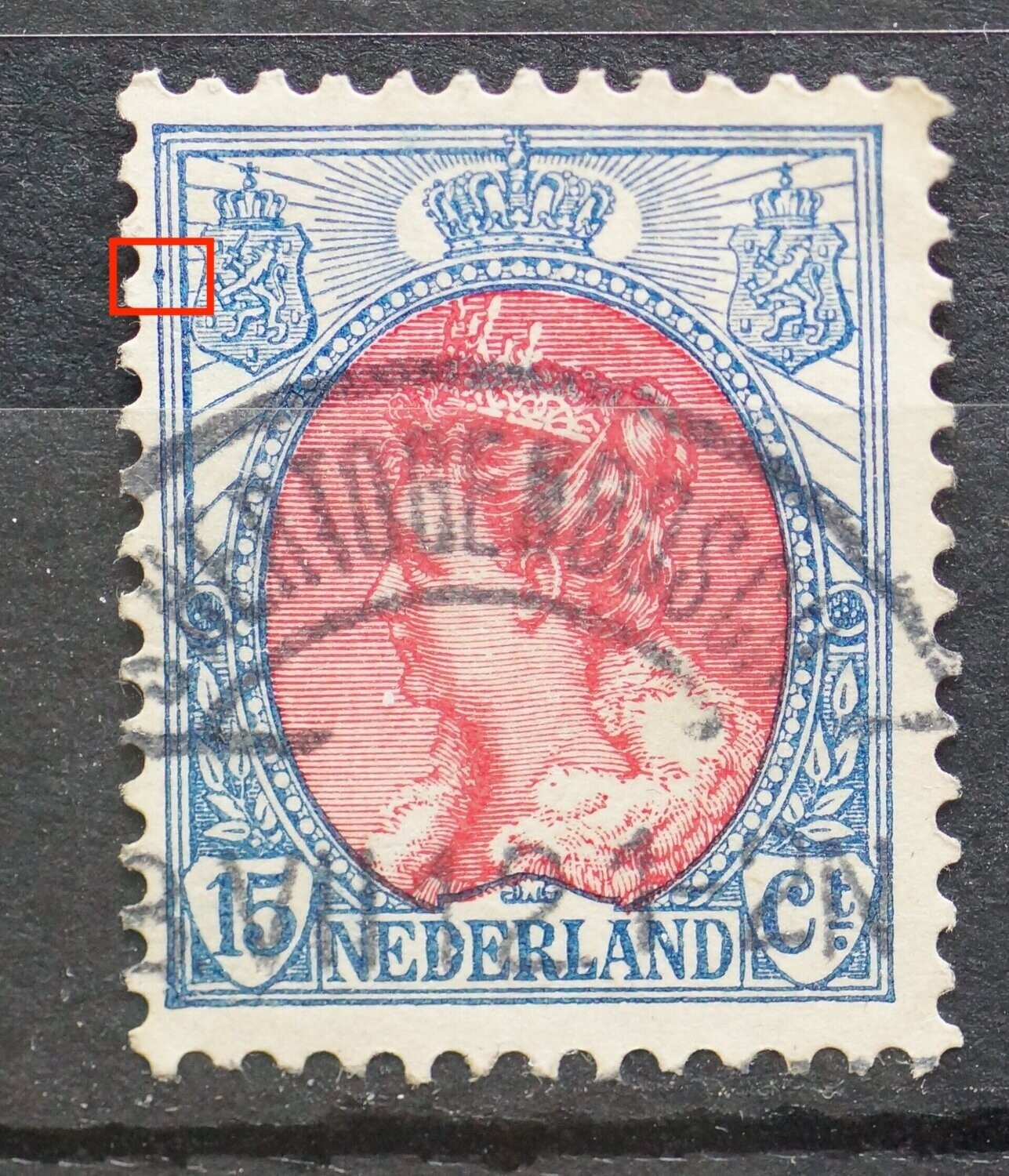 NVPH 65 - blauwe vlek in kaderlijn links NVPH 65 - blauwe vlek in kaderlijn links