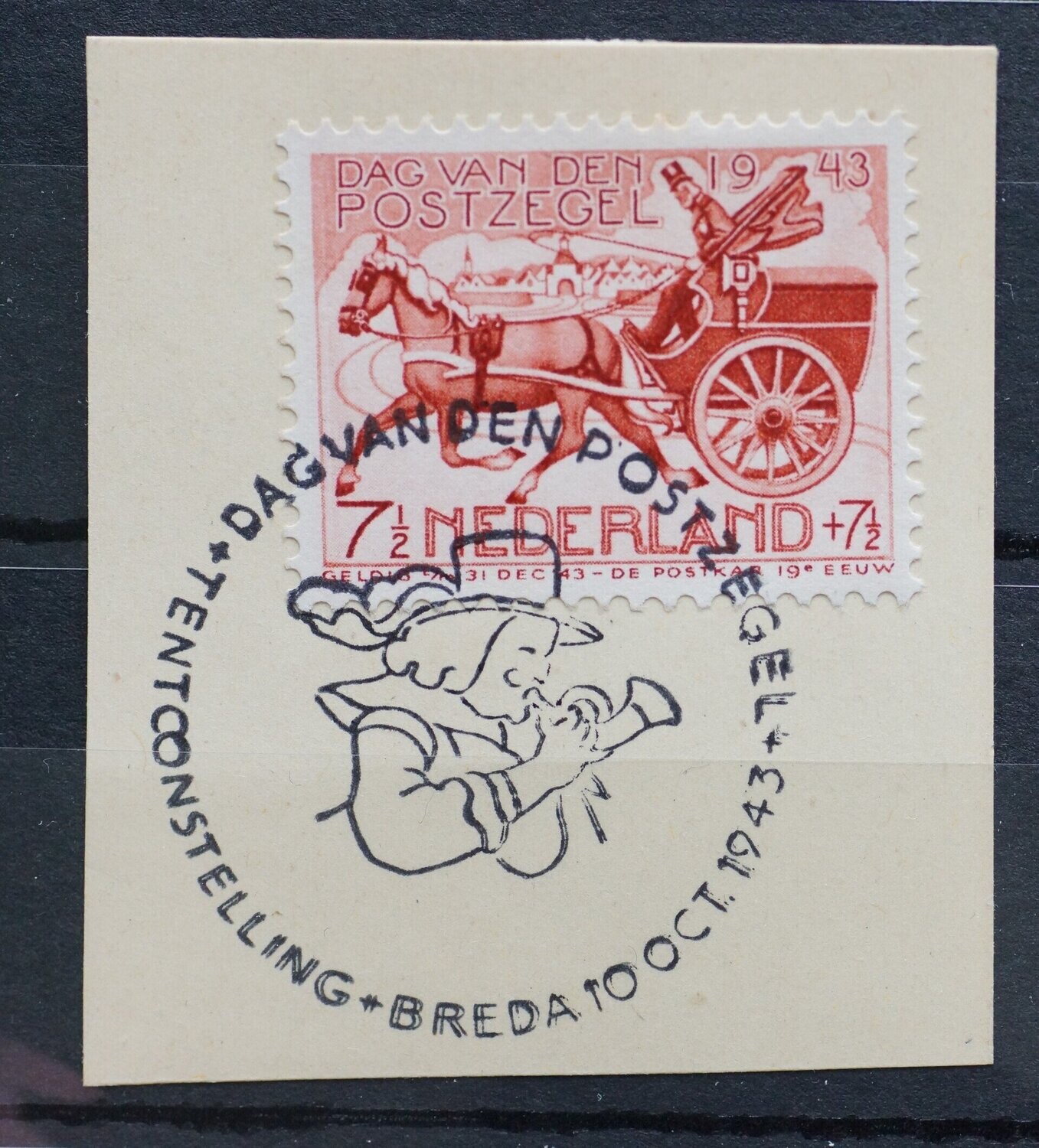 Reclame handstempel Dag van den Postzegel 1943 Breda op NVPH 422
