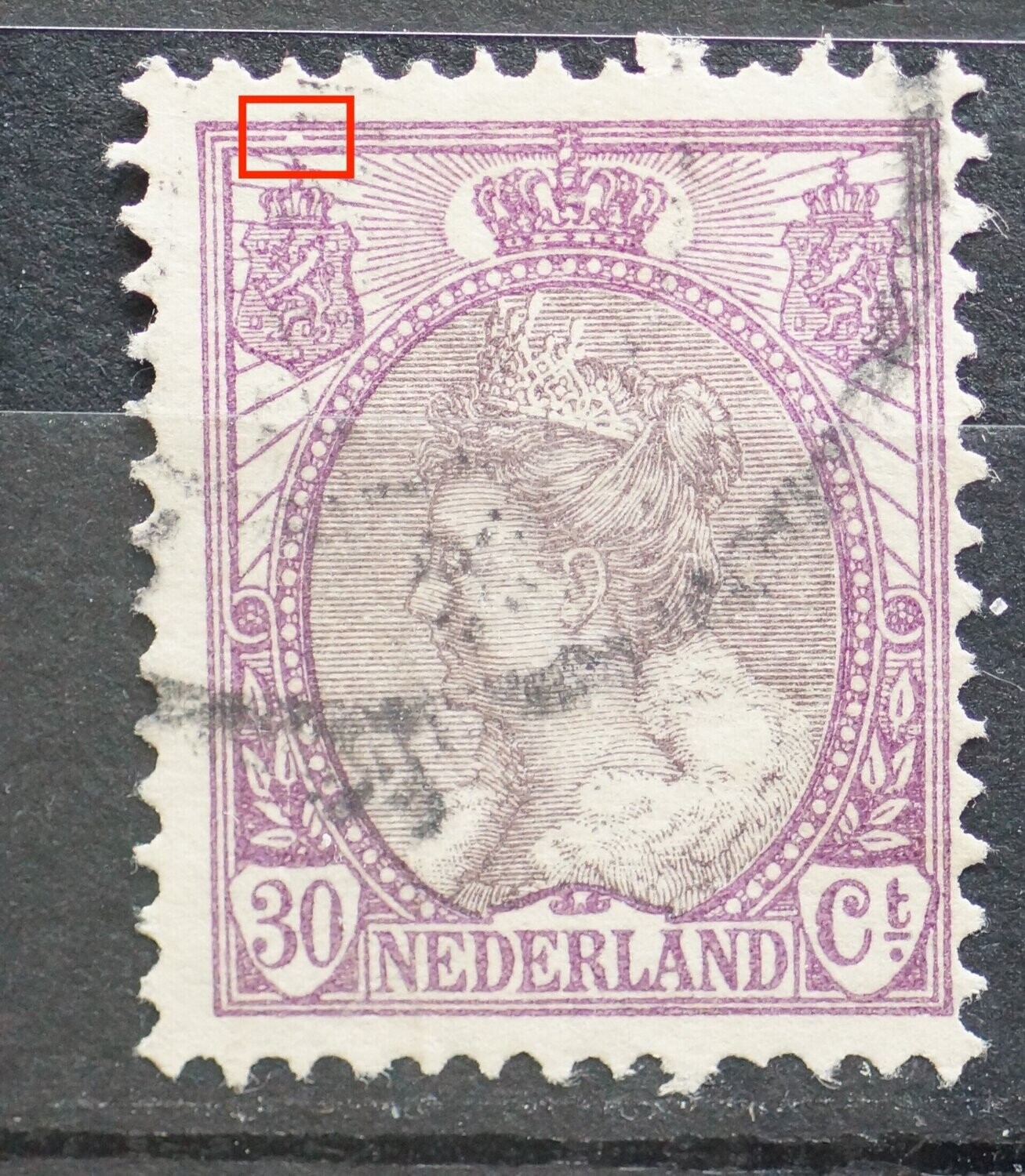 NVPH 72 - breuk in kaderlijn boven, links NVPH 72 - breuk in kaderlijn boven, links