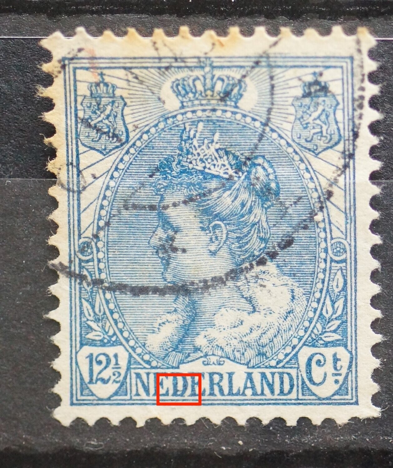 NVPH 63 - horizontaal blauw streepje in eerste D van NEDERLAND