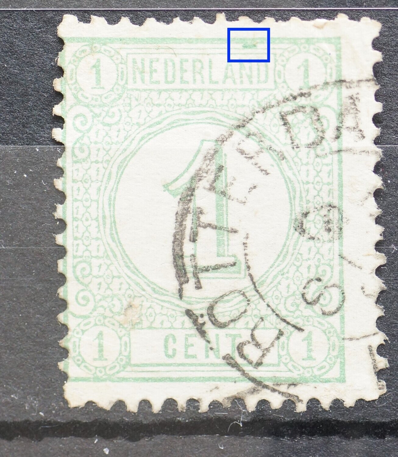 NVPH 31 - groene vlek boven ND van NEDERLAND