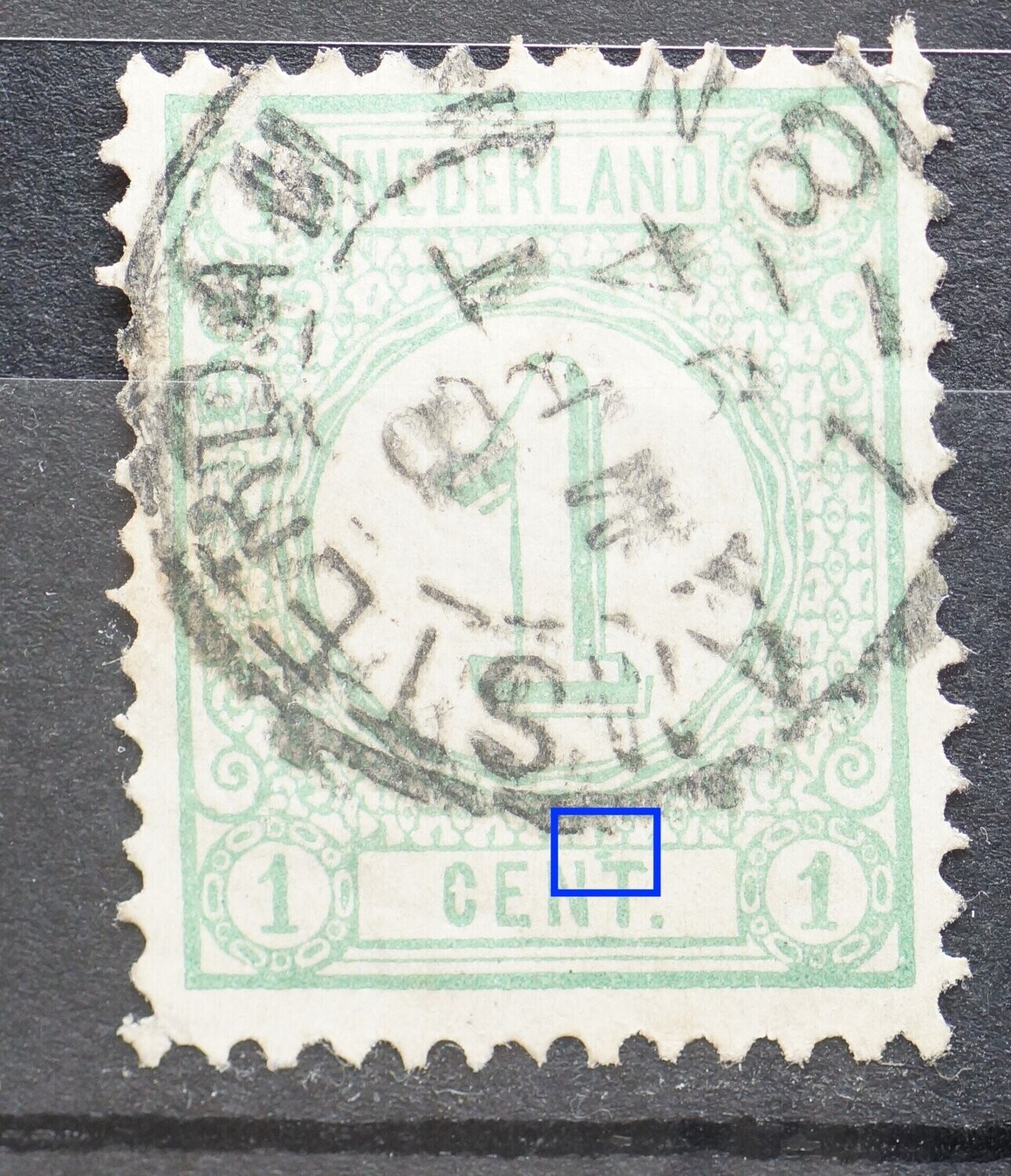NVPH 31 - groene vlek boven de T van CENT.