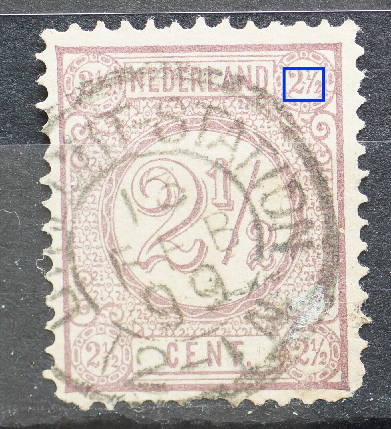 NVPH 33 - violette stip in 2 1/2 rechtsboven