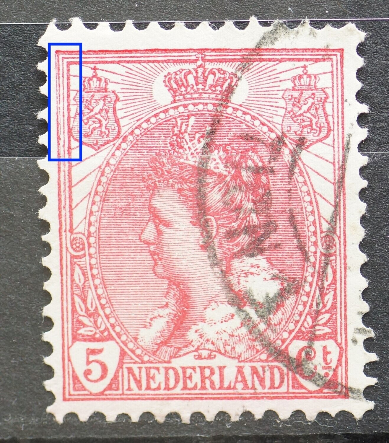 NVPH 60 - beschadigde/gespleten kaderlijn links, boven