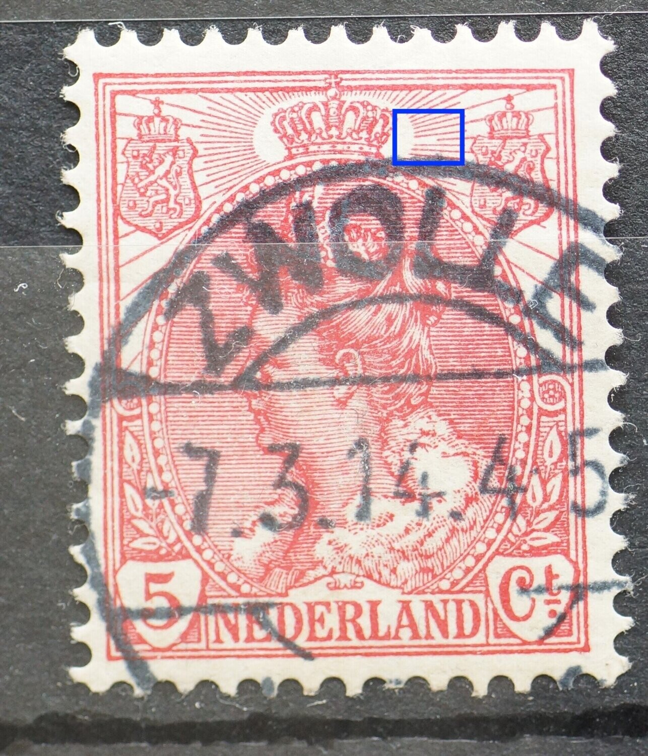 NVPH 60 - ontbrekend deel straal rechts van kroon