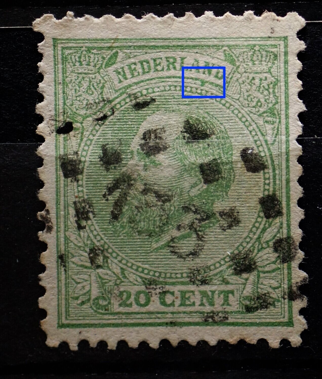 NVPH 24 - groene punt onder tweede N van NEDERLAND