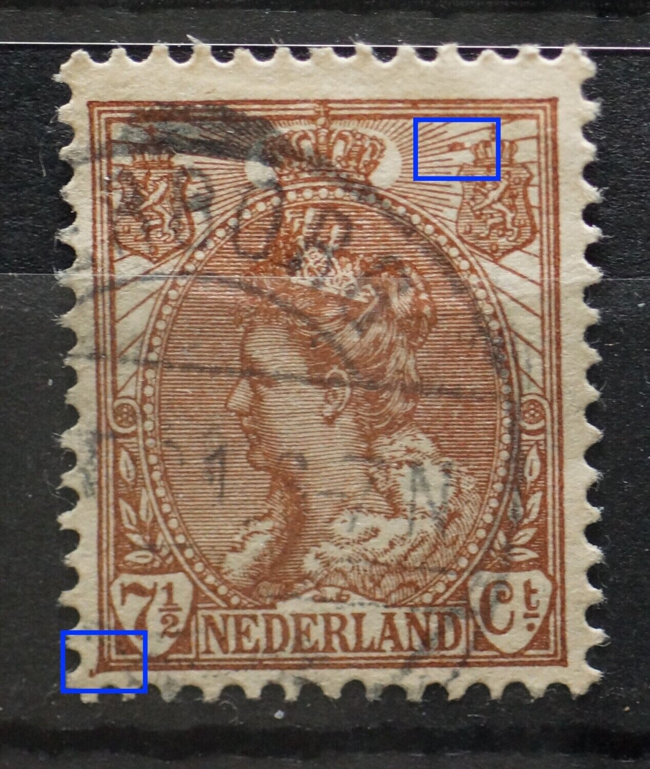 NVPH 61 - o.a. bruine vlek tussen stralen rechts van kroon NVPH 61 - o.a. bruine vlek tussen stralen rechts van kroon