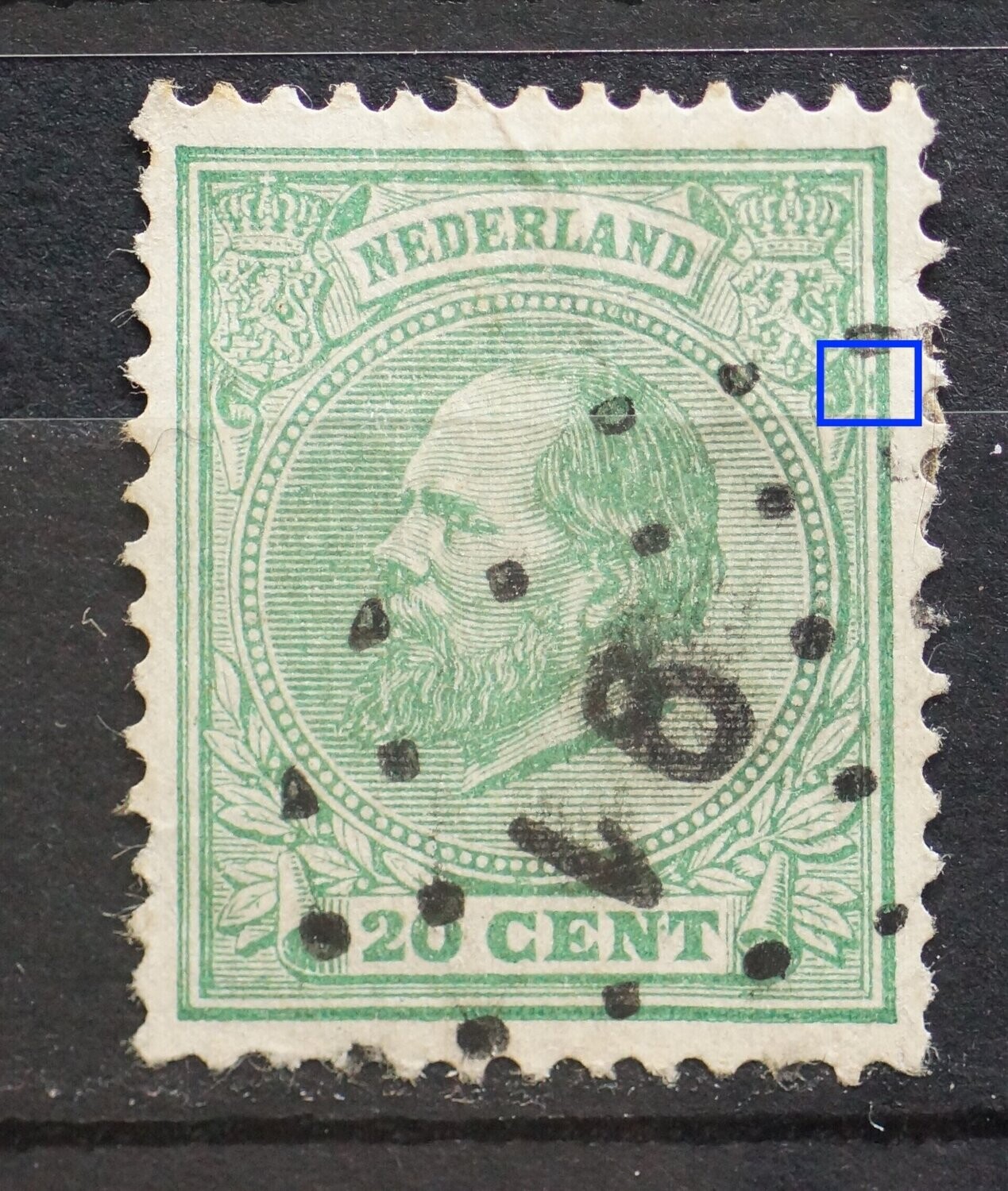 NVPH 24 - verticale groene streep tussen kaderlijnen rechts NVPH 24 - verticale groene streep tussen kaderlijnen rechts