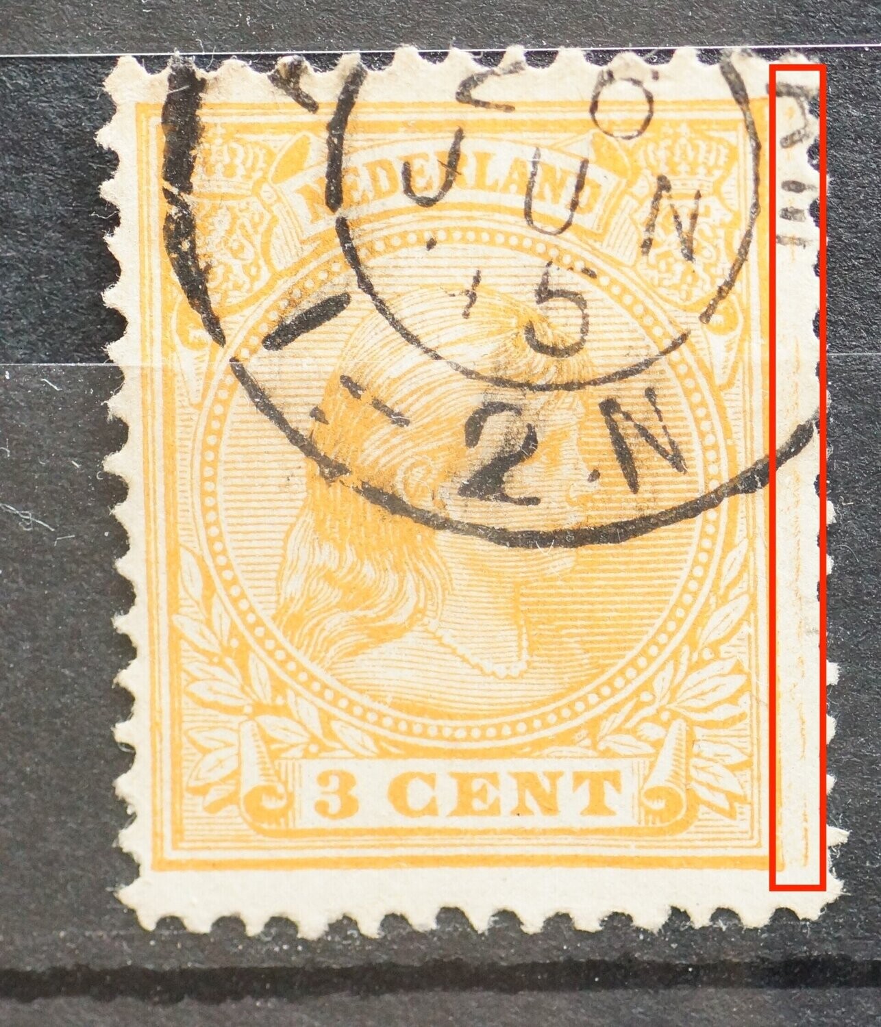 NVPH 34 - extra oranje lijn rechts van zegelbeeld