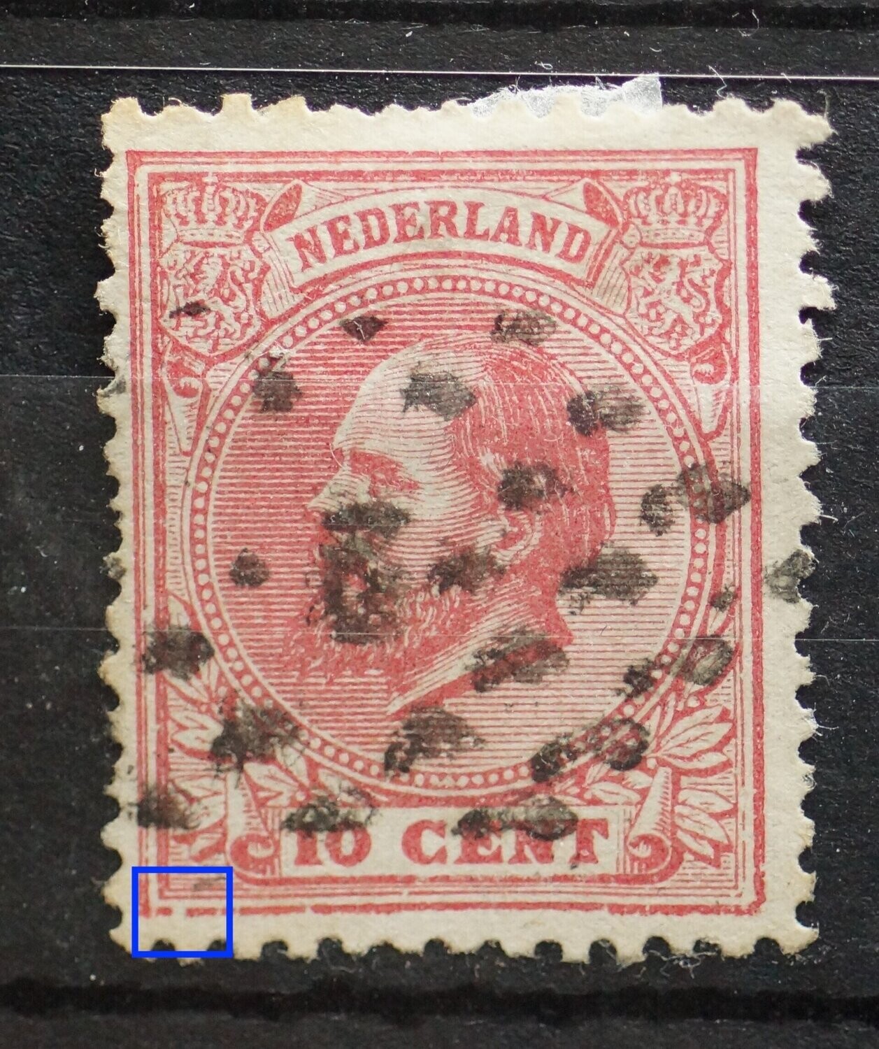 NVPH 21 - breuk in kaderlijn onder, links NVPH 21 - breuk in kaderlijn onder, links