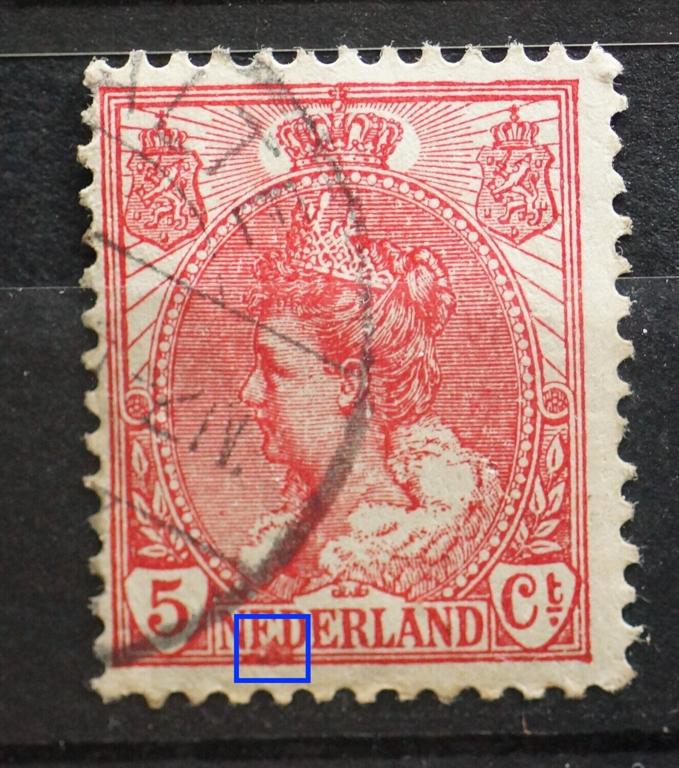 NVPH 60 - grote rode vlek onder ED van NEDERLAND